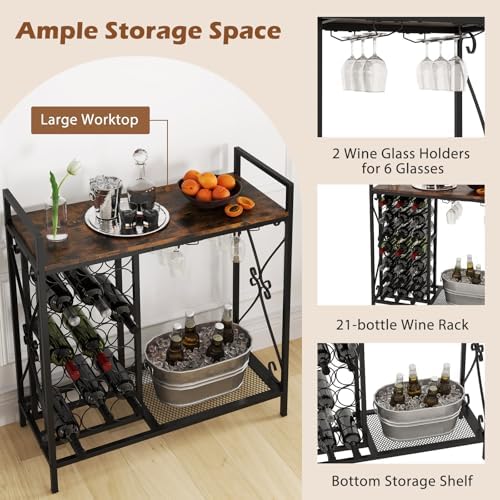 Giantex 21-Bottle Freestanding Wine Rack with Glass Holder