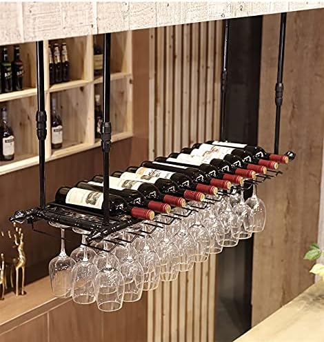 FKRACK Hanging Wine Glass Holder for Ceiling Black