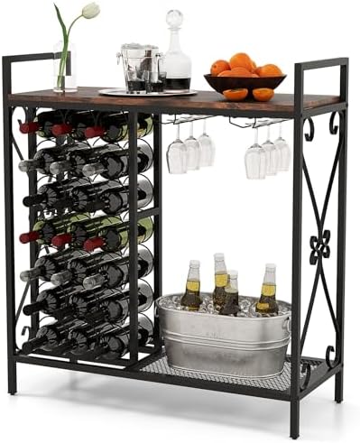 Giantex 21-Bottle Freestanding Wine Rack with Glass Holder