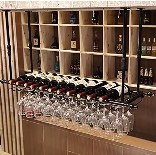 FKRACK Hanging Wine Glass Holder for Ceiling Black