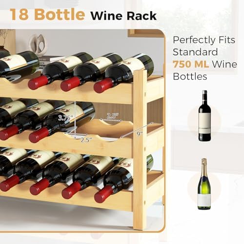 COSTWAY 3-Tier Bamboo Wine Rack 18-Bottle Organizer