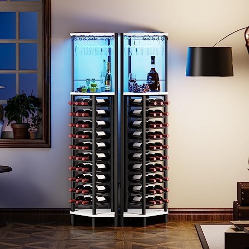 Homeiju Corner Wine Rack with Glass Holder and LED Light