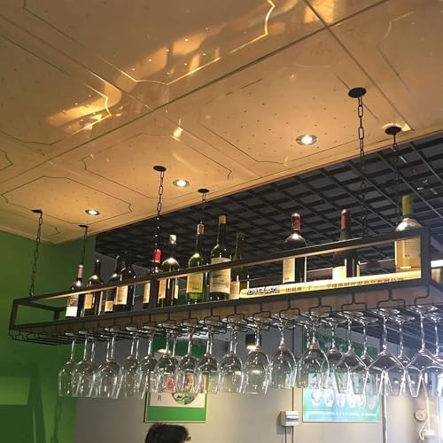 Industrial Metal Wine Rack with Stemware Shelf for Bar and Kitchen