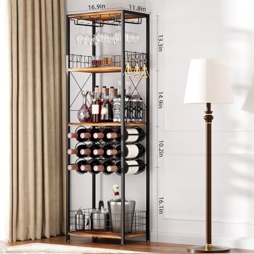 Freestanding Wine Rack with Glass Holder 40-Bottle Capacity Modern Bar Cabinet