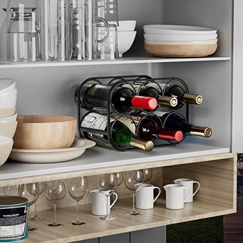 Buruis 6-Bottle Wine Rack Black 14-Bottle Wooden Base Black