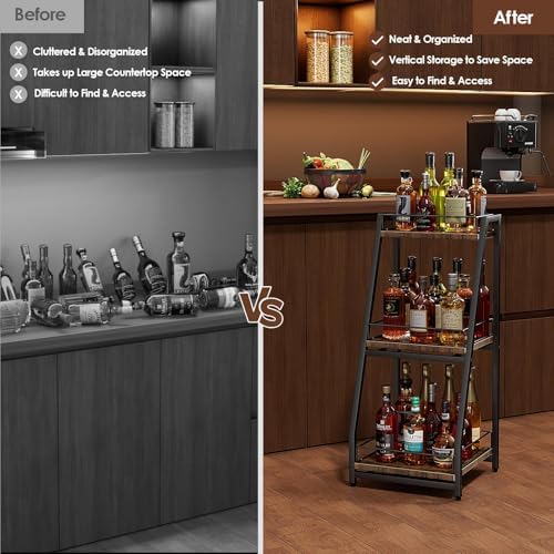 Nuovoware 3-Tier Stepped Liquor Cabinet with Slide Drawer Black