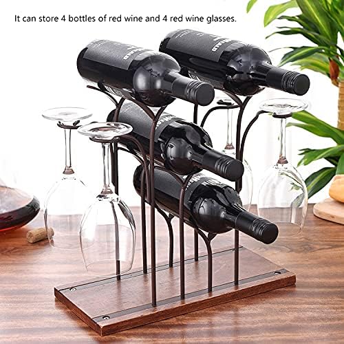 White Freestanding Wine Rack Holds 4 Bottles 4 Glasses