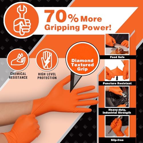 MEDPRAYER Industrial Nitrile Gloves 8 Mil Heavy Duty Orange
