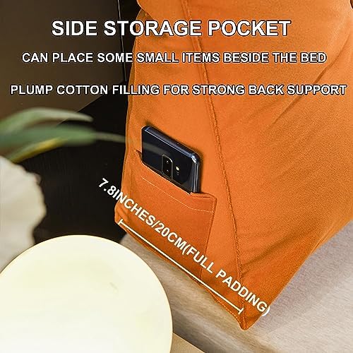 Wedge Headboard Pillow Large Triangular Cushion with Washable Cover and Removable Buttons - Orange