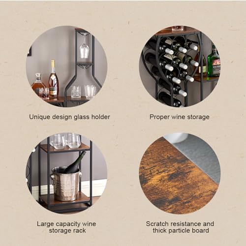 MATONELL 11-Bottle Freestanding Wine Rack with 5 Tier and Glass Holder