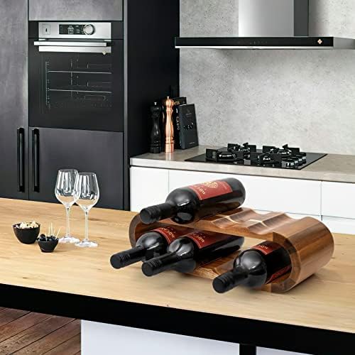 FekCits 8-Bottle Acacia Wood Wine Rack Freestanding No Assembly Needed