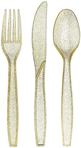 Prestee 180 Gold Glitter Cutlery Set