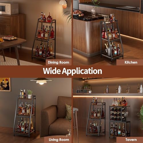 Nuovoware 3-Tier Stepped Liquor Cabinet with Slide Drawer Black