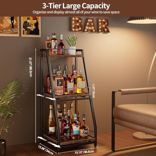 Nuovoware 3-Tier Stepped Liquor Cabinet with Slide Drawer Black