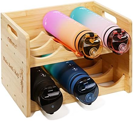 Ollieroo Bamboo Water Bottle Organizer Shelf with 2 Tiers Holds 6 Bottles Natural