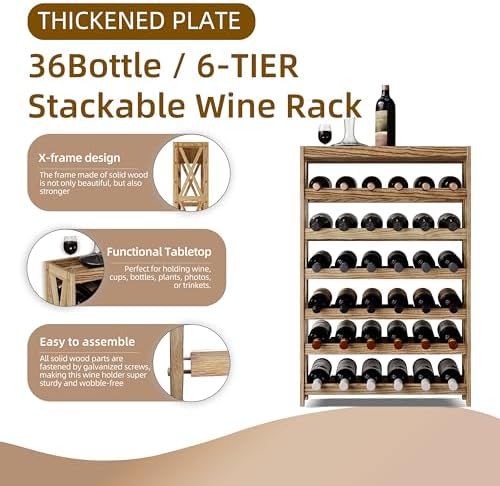 Svimi 6 Tier Solid Wood Wine Rack - 36 Bottles Storage