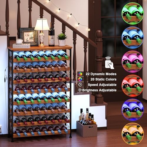 64 Bottles Wine Rack with LED Light and Top Shelf
