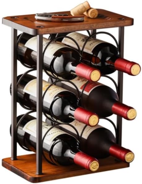 Aeumruch Bronze Wine Rack Holds 6 Bottles and 2 Glasses