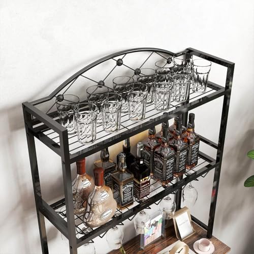 20-Bottle Floor Wine Rack with Glass Holder and Shelves