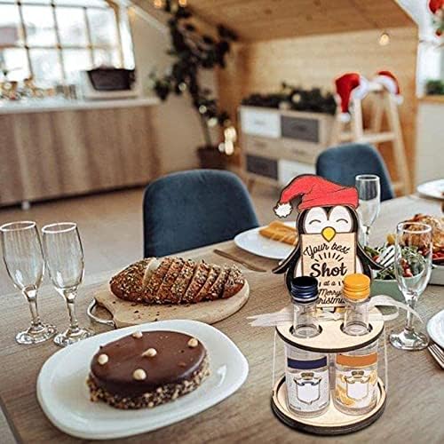 Christmas Mini Wooden Wine Rack with Penguins and Elks
