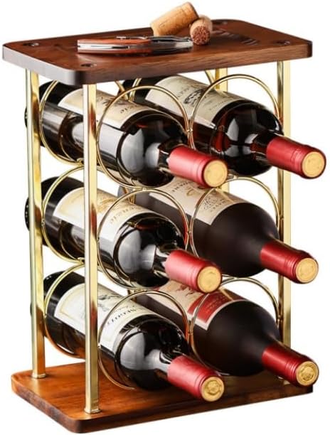 Aeumruch Bronze Wine Rack Holds 6 Bottles and 2 Glasses