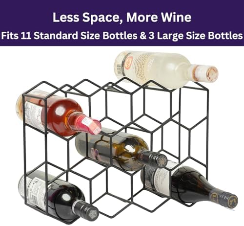 Melvvi 3-Tier Wine Rack Black Metal 15 Holds 14 Bottles 2 Glasses