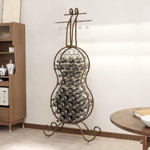JOIN IRON Cello Shape Wine Rack with Stemware Holder