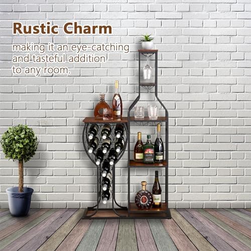 MATONELL 11-Bottle Freestanding Wine Rack with 5 Tier and Glass Holder
