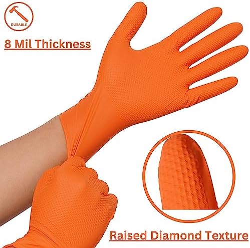 MEDPRAYER Industrial Nitrile Gloves 8 Mil Heavy Duty Orange
