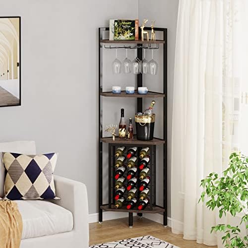 LITTLE TREE Corner Wine Rack with Glass Holder Brown
