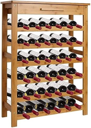 Kinfant Freestanding Bamboo Wine Rack with Drawer