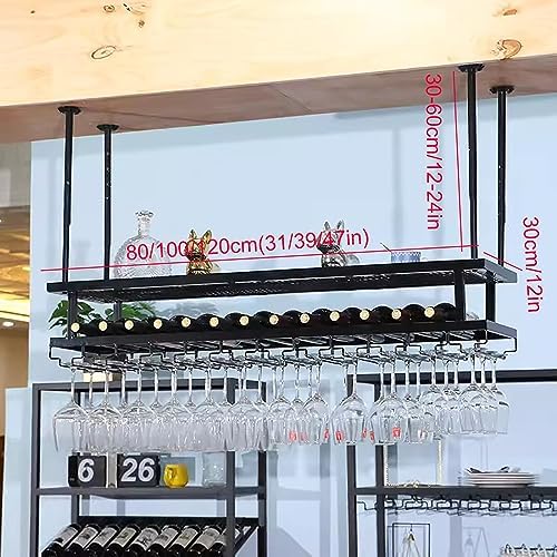 Adjustable Ceiling Wine Glass Rack for Kitchen and Bar Use