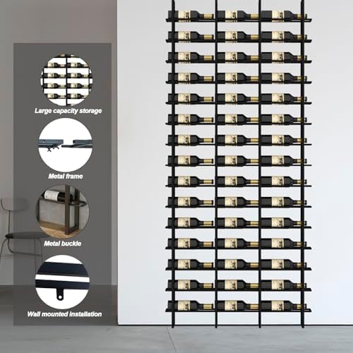 80 Bottle Wall Mounted Wine Rack - Industrial Style Black