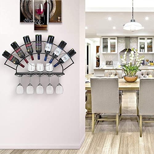 Sorbus Wall-Mounted Wine Rack with Glass Holder - Holds 7 Bottles and 5 Glasses Black