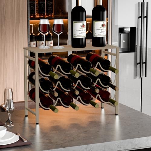 JINGWAYS 12 Bottle Waved Wine Rack with Steel Tray