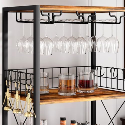 Freestanding Wine Rack with Glass Holder 40-Bottle Capacity Modern Bar Cabinet