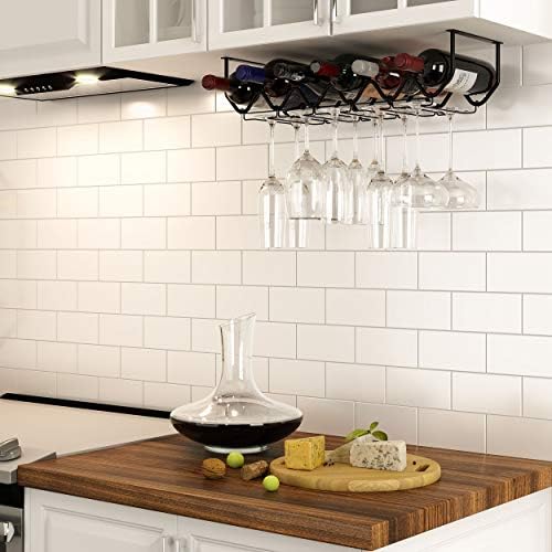 Black Steel Wine Rack and Glasses Holder for Kitchen