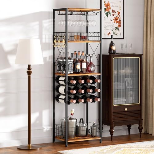 Freestanding Wine Rack with Glass Holder 40-Bottle Capacity Modern Bar Cabinet