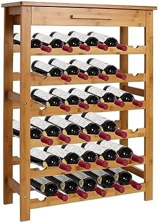 Kinfant Freestanding Bamboo Wine Rack with Drawer