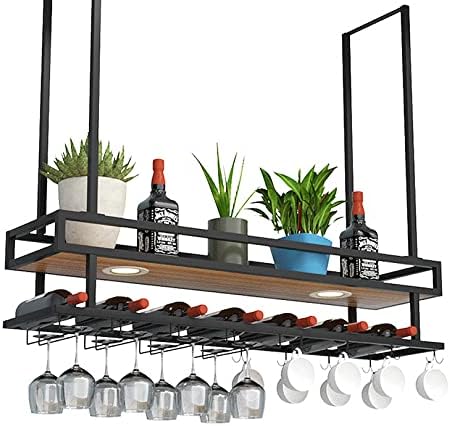 Ceiling Wine Glass Rack with LED Lights and Hooks