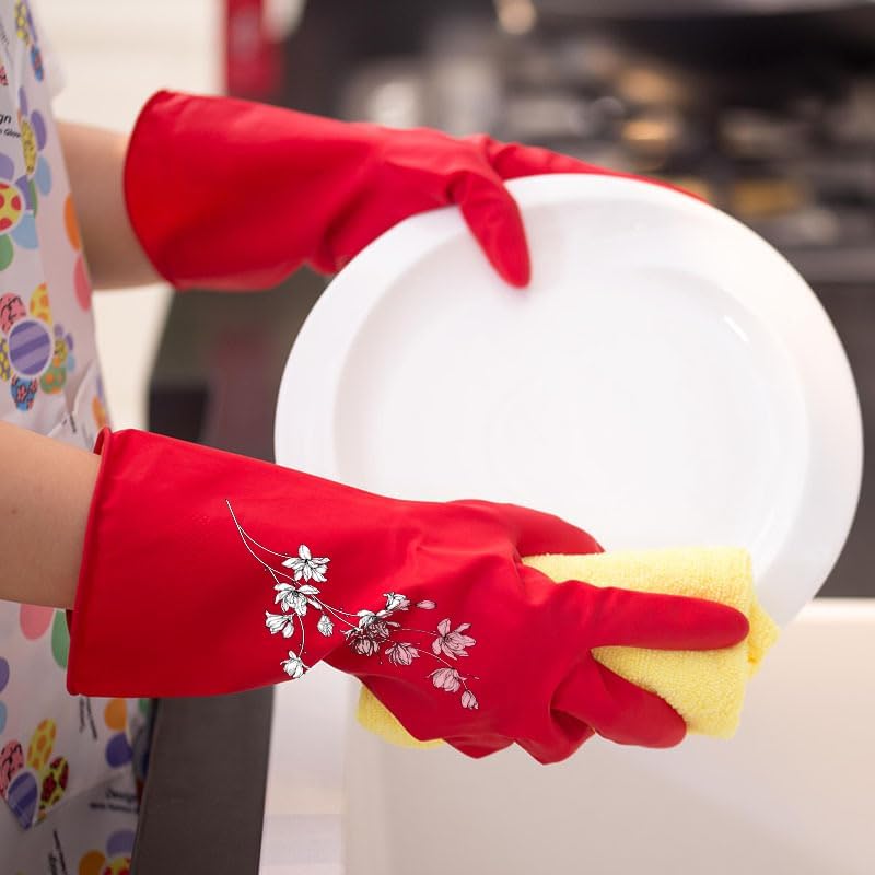 ROYIPAI 4 Pairs Rubber Cleaning Gloves with Cute Patterns