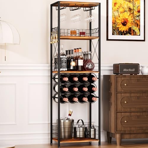Freestanding Wine Rack with Glass Holder 40-Bottle Capacity Modern Bar Cabinet
