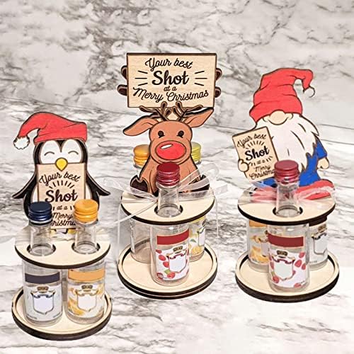 Christmas Mini Wooden Wine Rack with Penguins and Elks