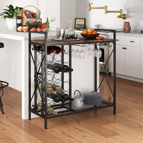 Giantex 21-Bottle Freestanding Wine Rack with Glass Holder