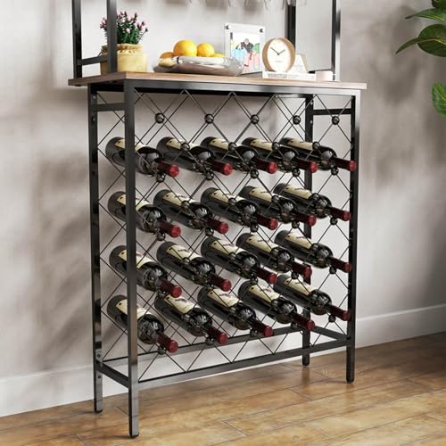 20-Bottle Floor Wine Rack with Glass Holder and Shelves