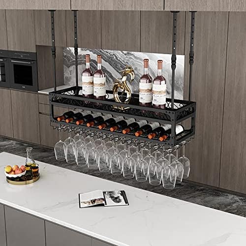 Adjustable Iron Wall-Mounted Wine Rack with Glass Holder