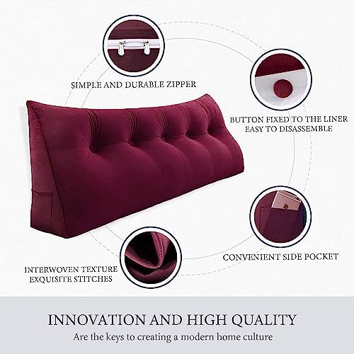 Triangle Headboard Pillow - 3 in 1 Velvet Wine Red Bed Pillow