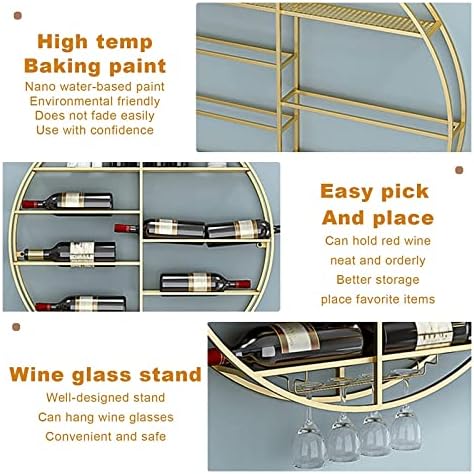 ALDEPO Gold Round Wine Rack Wall Mount 60cm