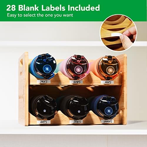 Ollieroo Bamboo Water Bottle Organizer Shelf with 2 Tiers Holds 6 Bottles Natural