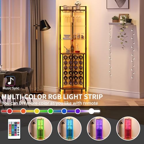 DWVO Corner Wine Rack with LED Light and Outlet